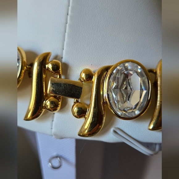 Napier Gold plated Necklace with Clear Crystals Hollywood runway deco vtg 1990s - Picture 8 of 17